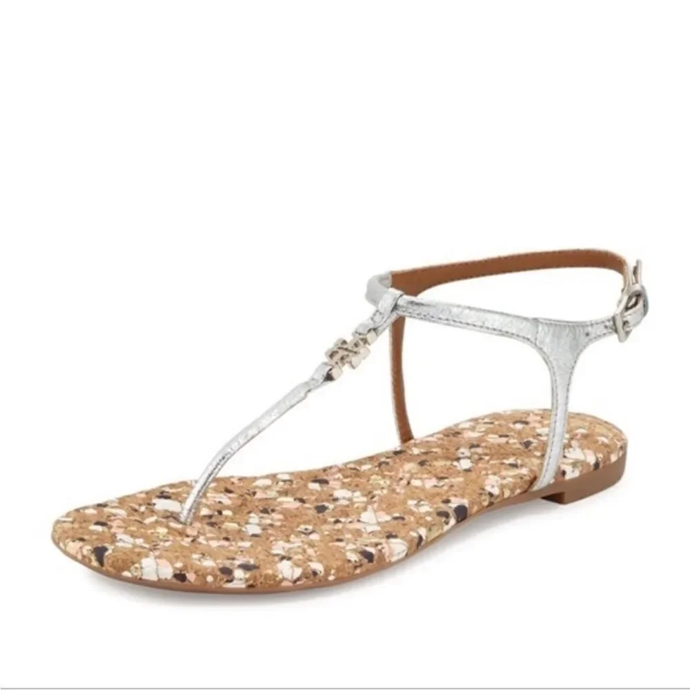 Tory Burch Silver Quilted Marion T-strap sandals